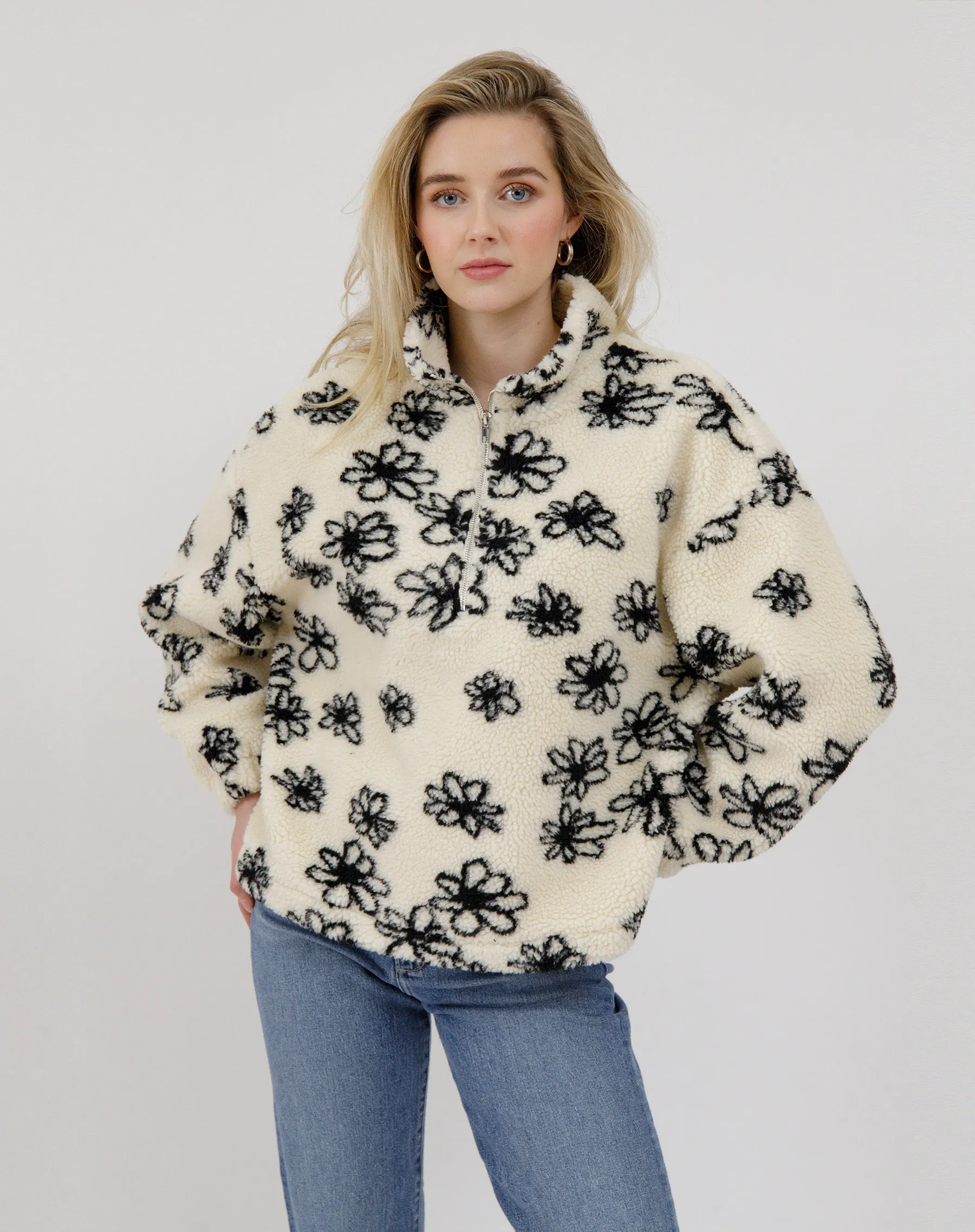 Floral Half Zip Sherpa sold by Brunette The Label product image thumbnail 2
