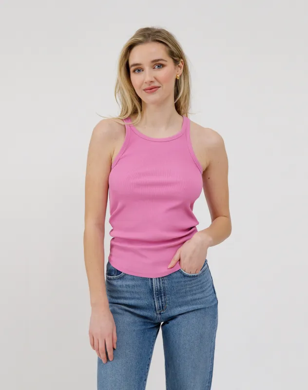 Ribbed Curved Hem Tank Top sold by Brunette The Label