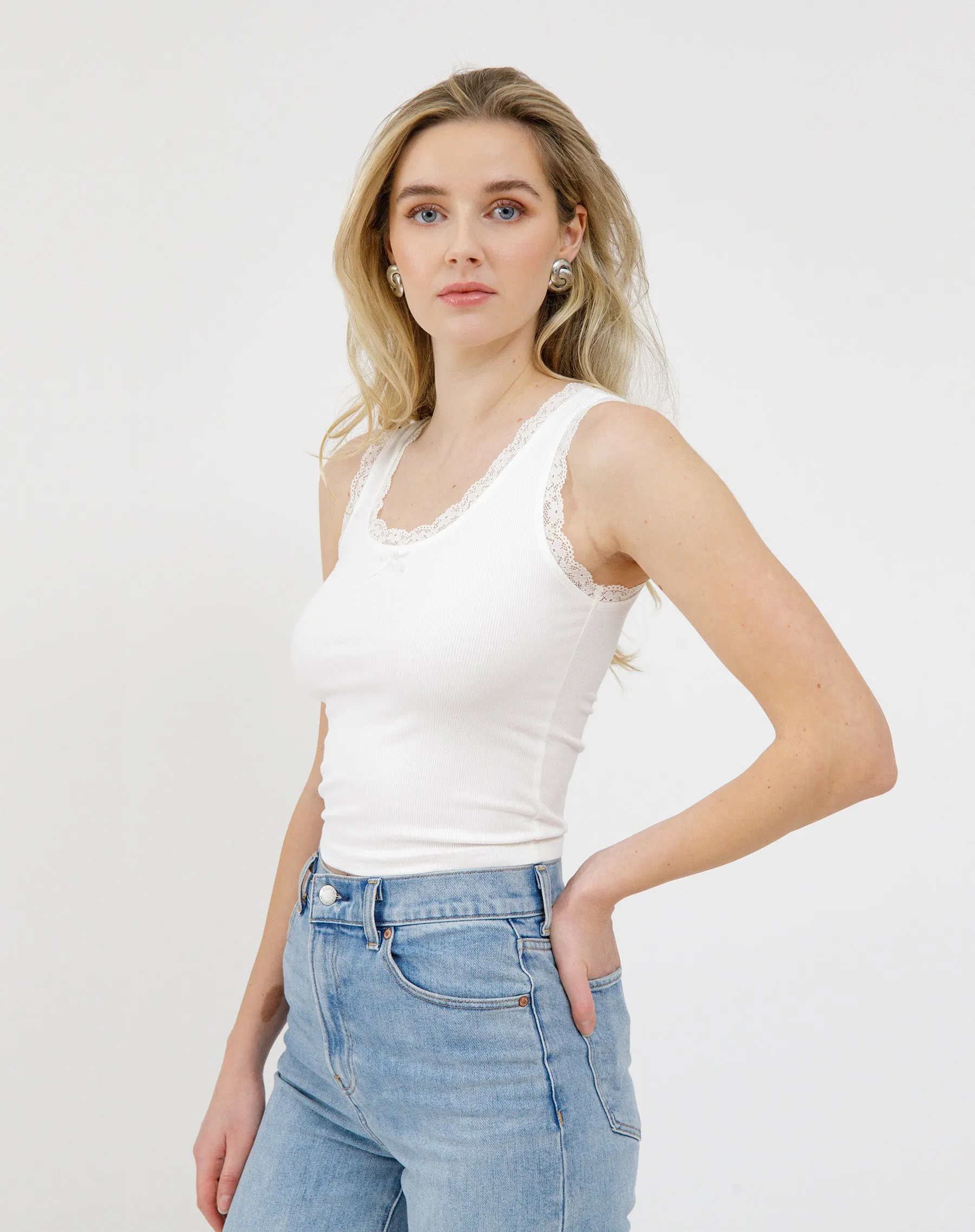 Ribbed Lace Tank Top sold by Brunette The Label product image thumbnail 2