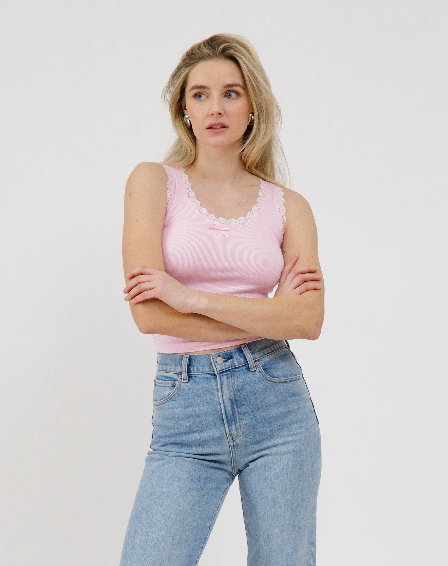 Ribbed Lace Tank Top sold by Brunette The Label product image thumbnail 4