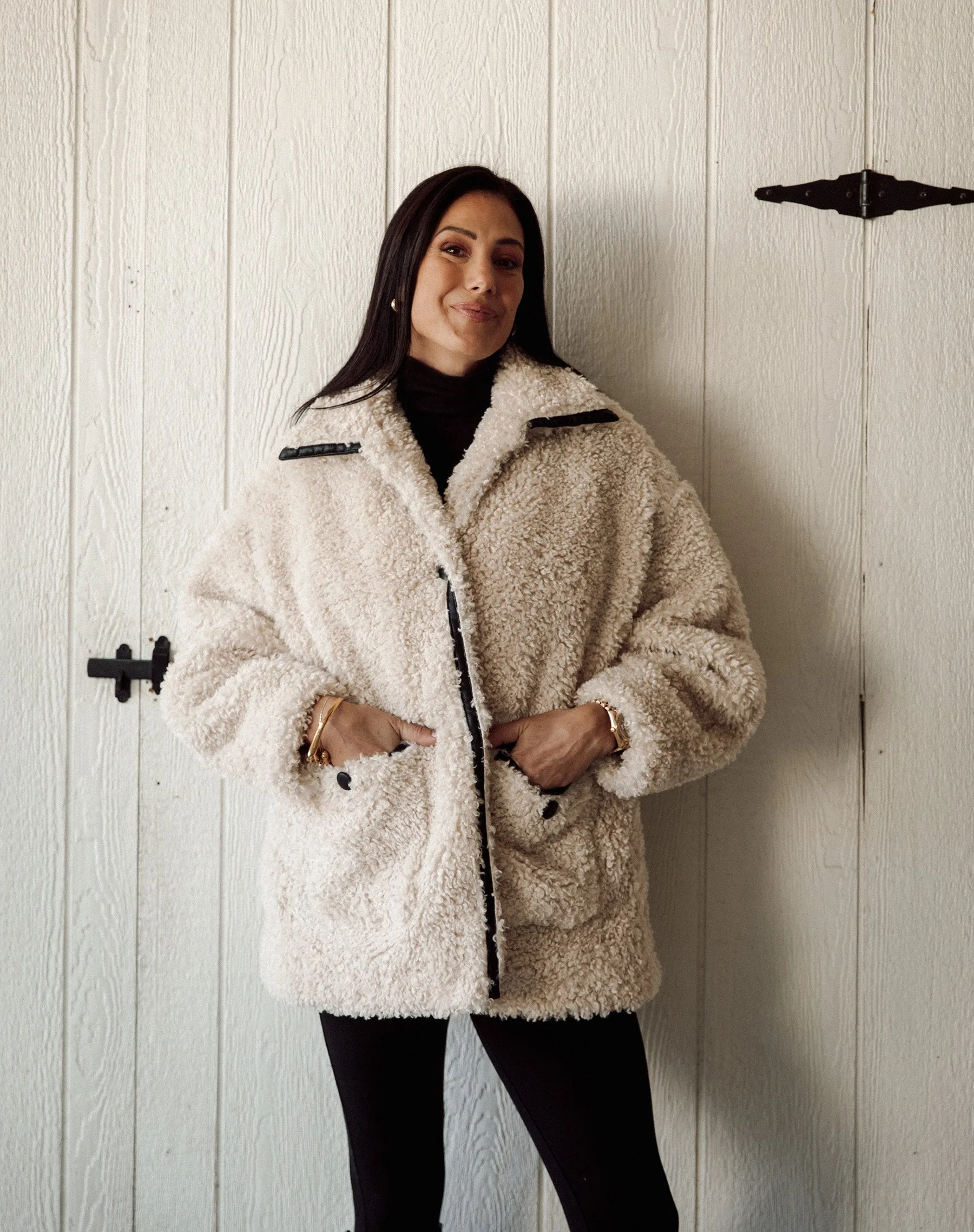 Leather Trim Sherpa Jacket sold by Brunette The Label product image thumbnail 3