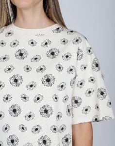 The "ALL OVER DAISY" Oversized Boxy Crew Neck Tee | Almond Milk sold by Brunette The Label