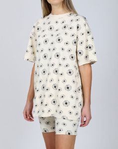 The "ALL OVER DAISY" Oversized Boxy Crew Neck Tee | Almond Milk sold by Brunette The Label