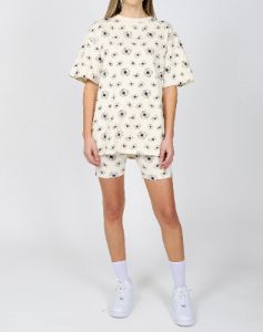 The "ALL OVER DAISY" Oversized Boxy Crew Neck Tee | Almond Milk sold by Brunette The Label