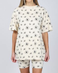 The "ALL OVER DAISY" Oversized Boxy Crew Neck Tee | Almond Milk sold by Brunette The Label