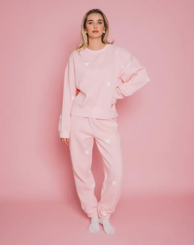 All Over Heart Sweatsuit in Pink made by Brunette The Label
