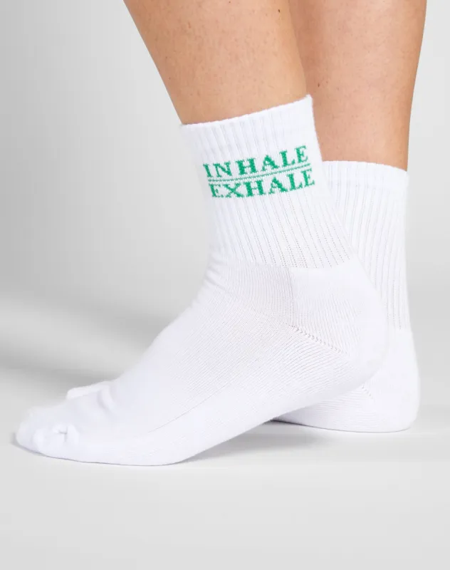 "Inhale Exhale" Sock | White & Kelly Green sold by Brunette The Label