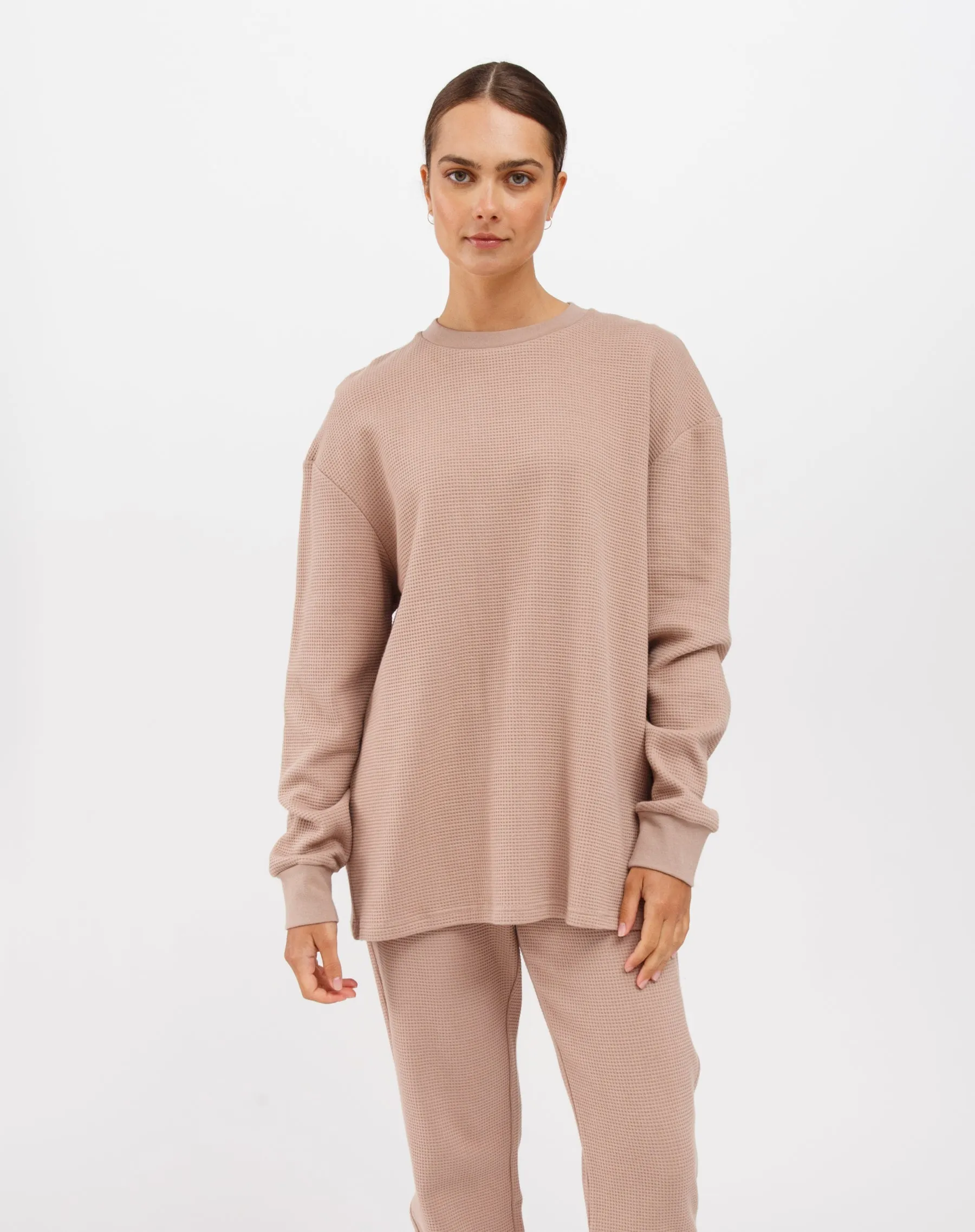 Waffle Boxy Shirt | Fawn sold by Brunette The Label