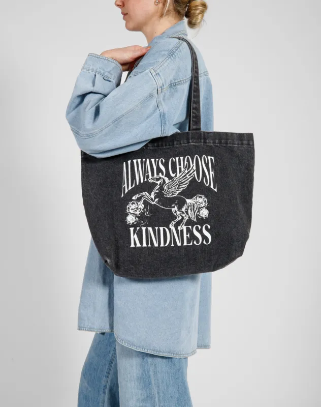The "ALWAYS CHOOSE KINDNESS" Tote Bag | Black Denim sold by Brunette The Label