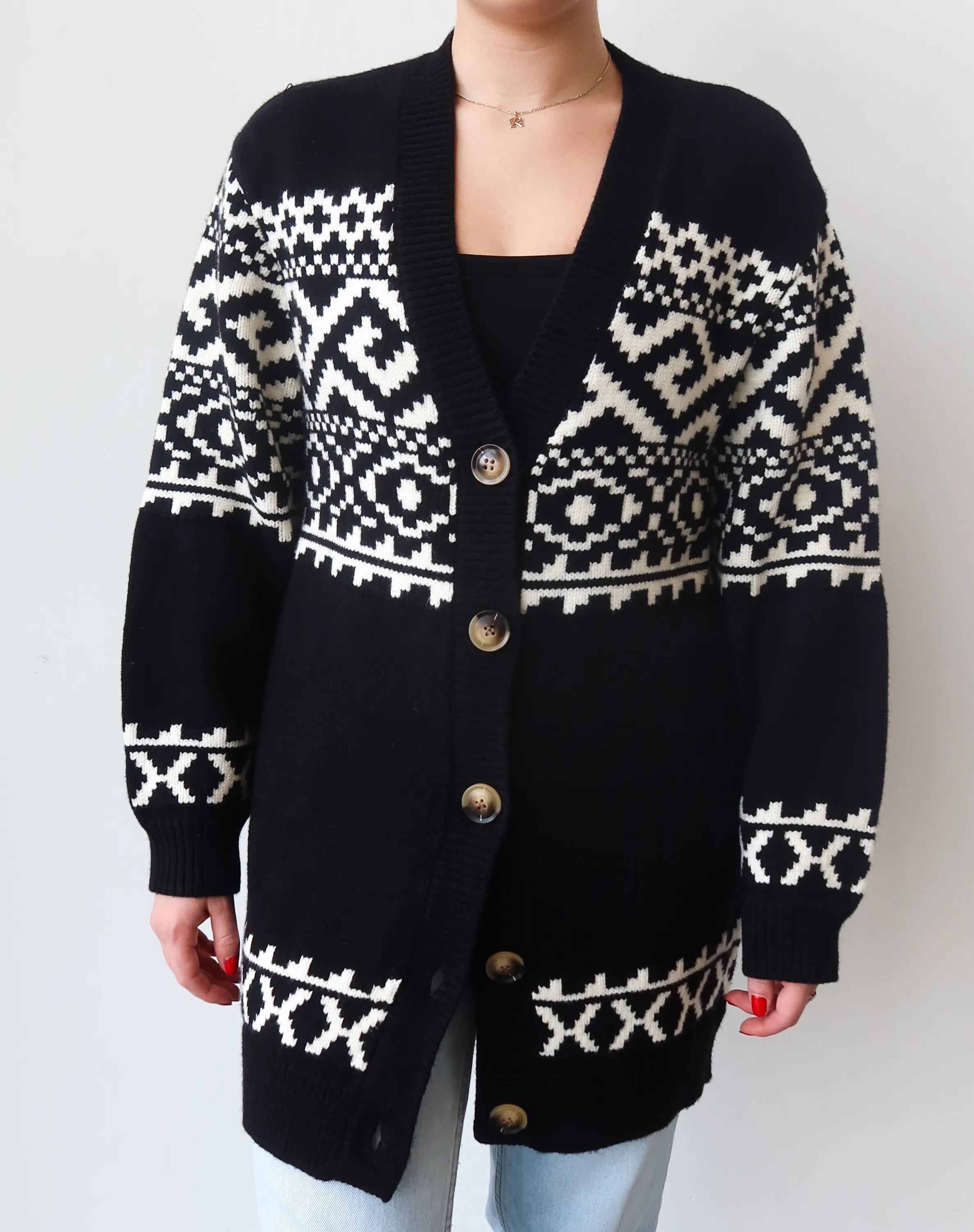 Fair Isle Knit Cardigan | Black sold by Brunette The Label product image thumbnail 4