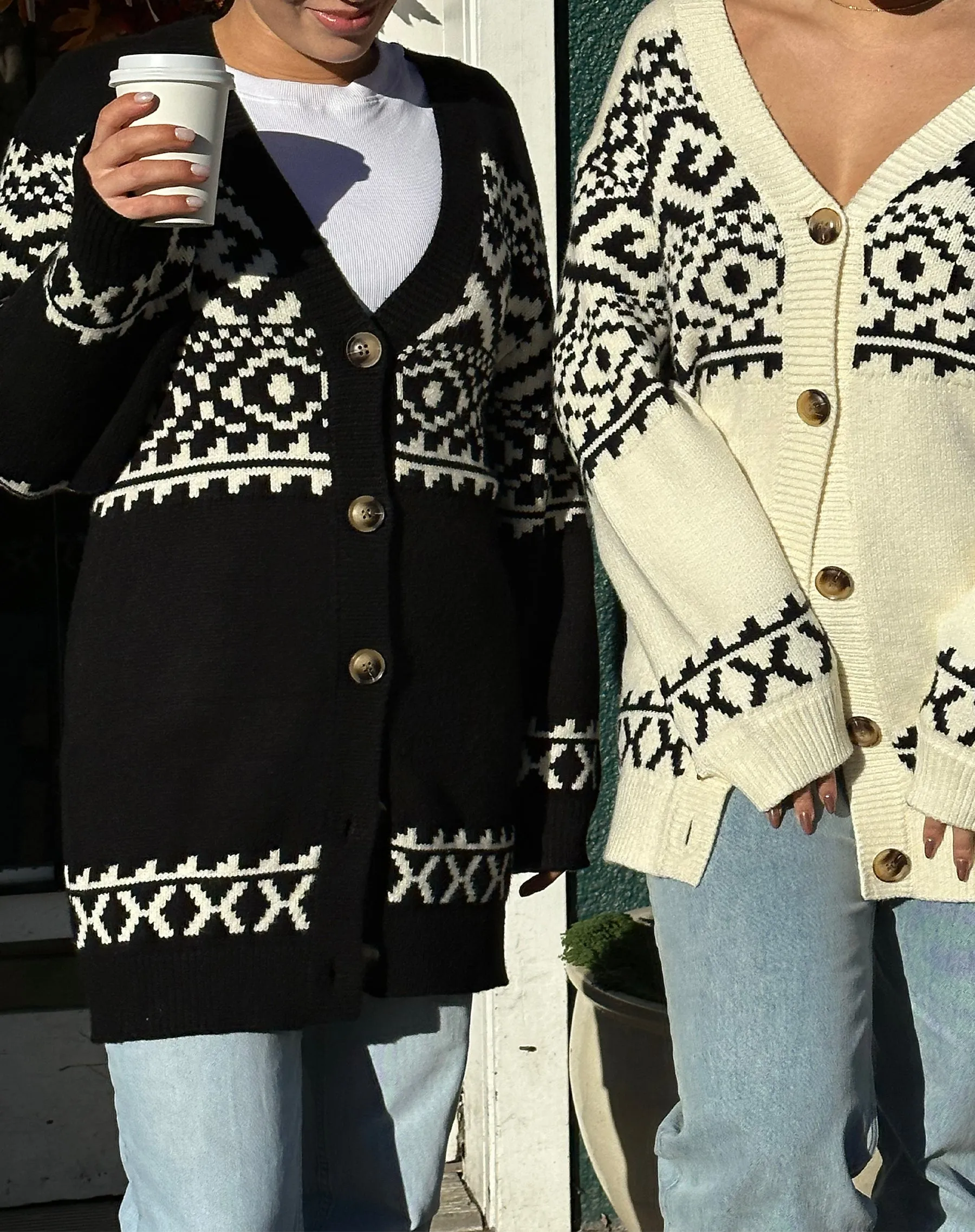 Fair Isle Knit Cardigan | Black sold by Brunette The Label