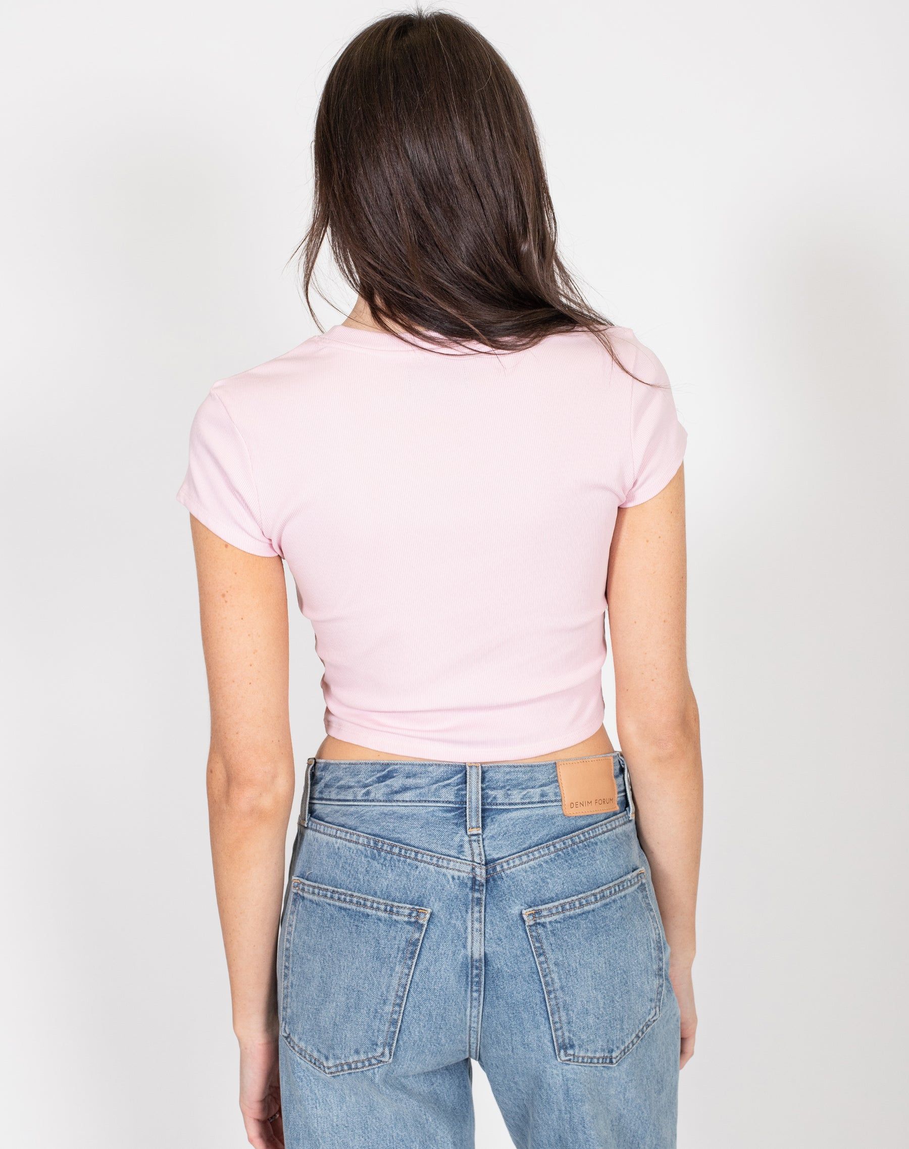 The Cropped Ribbed Tee | Bubble Gum sold by Brunette The Label product image thumbnail 3
