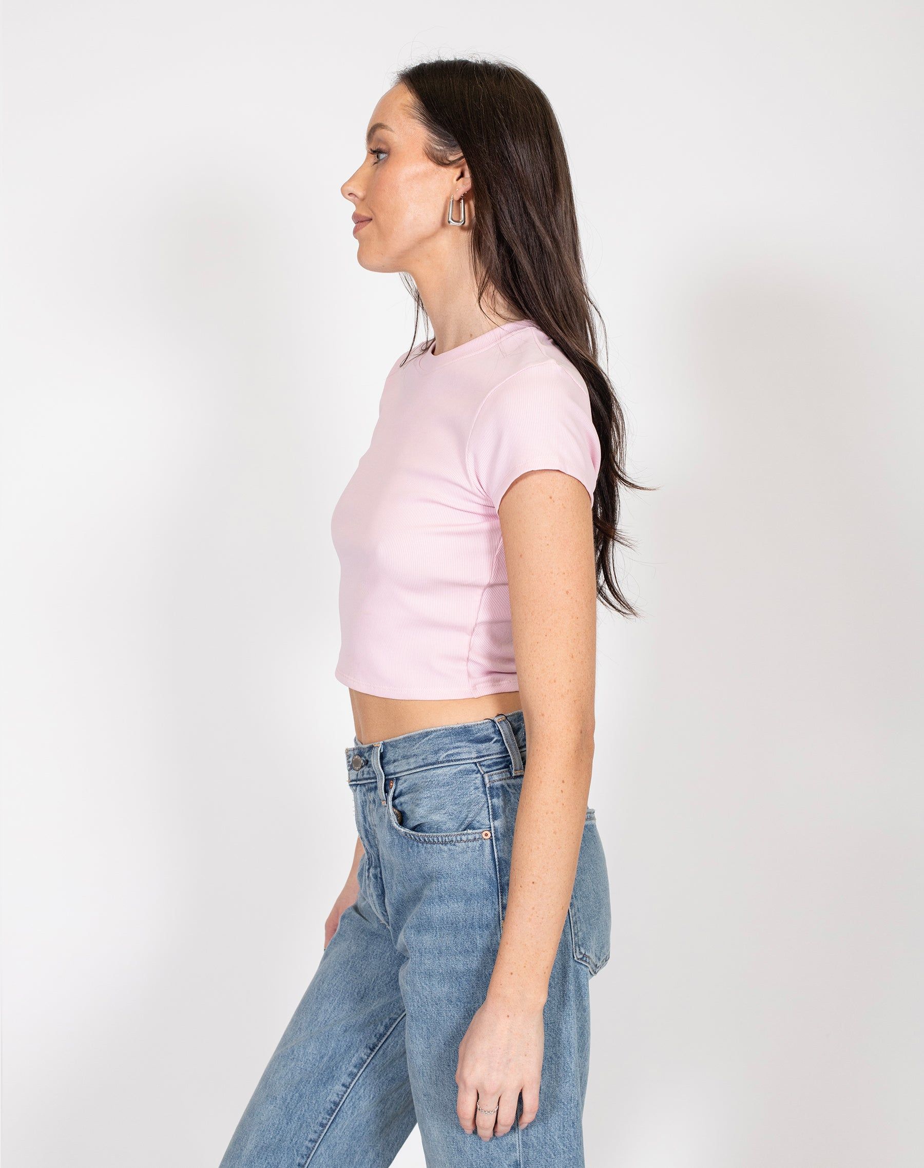 The Cropped Ribbed Tee | Bubble Gum sold by Brunette The Label product image thumbnail 2
