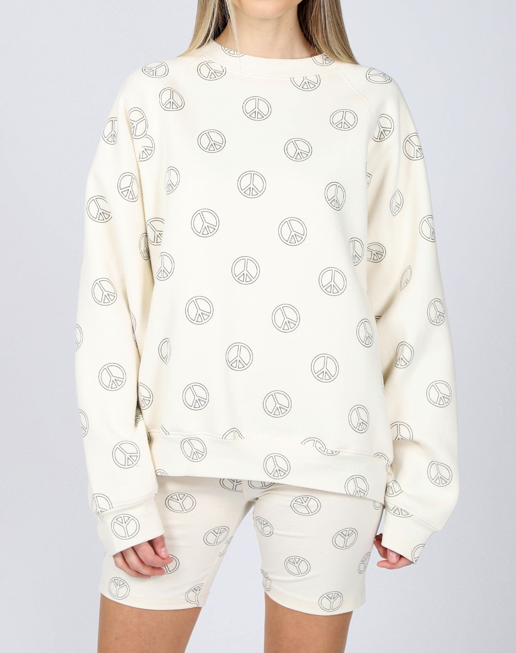 The "ALL OVER PEACE SIGN" Not Your Boyfriend's Crew Neck Sweatshirt | Almond Milk sold by Brunette The Label