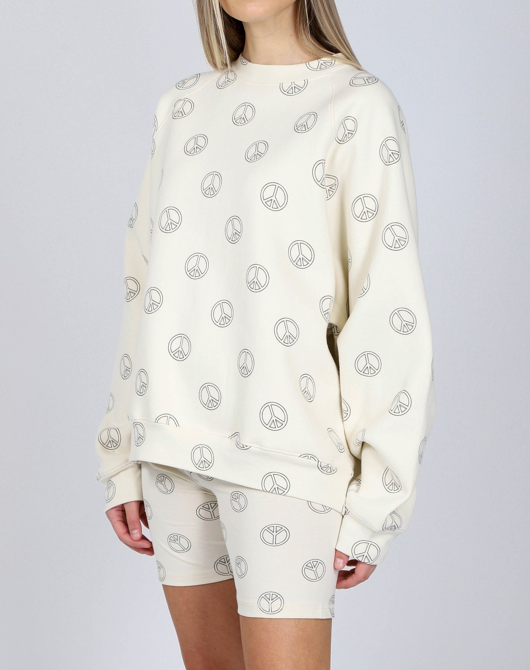 The "ALL OVER PEACE SIGN" Not Your Boyfriend's Crew Neck Sweatshirt | Almond Milk sold by Brunette The Label product image thumbnail 2