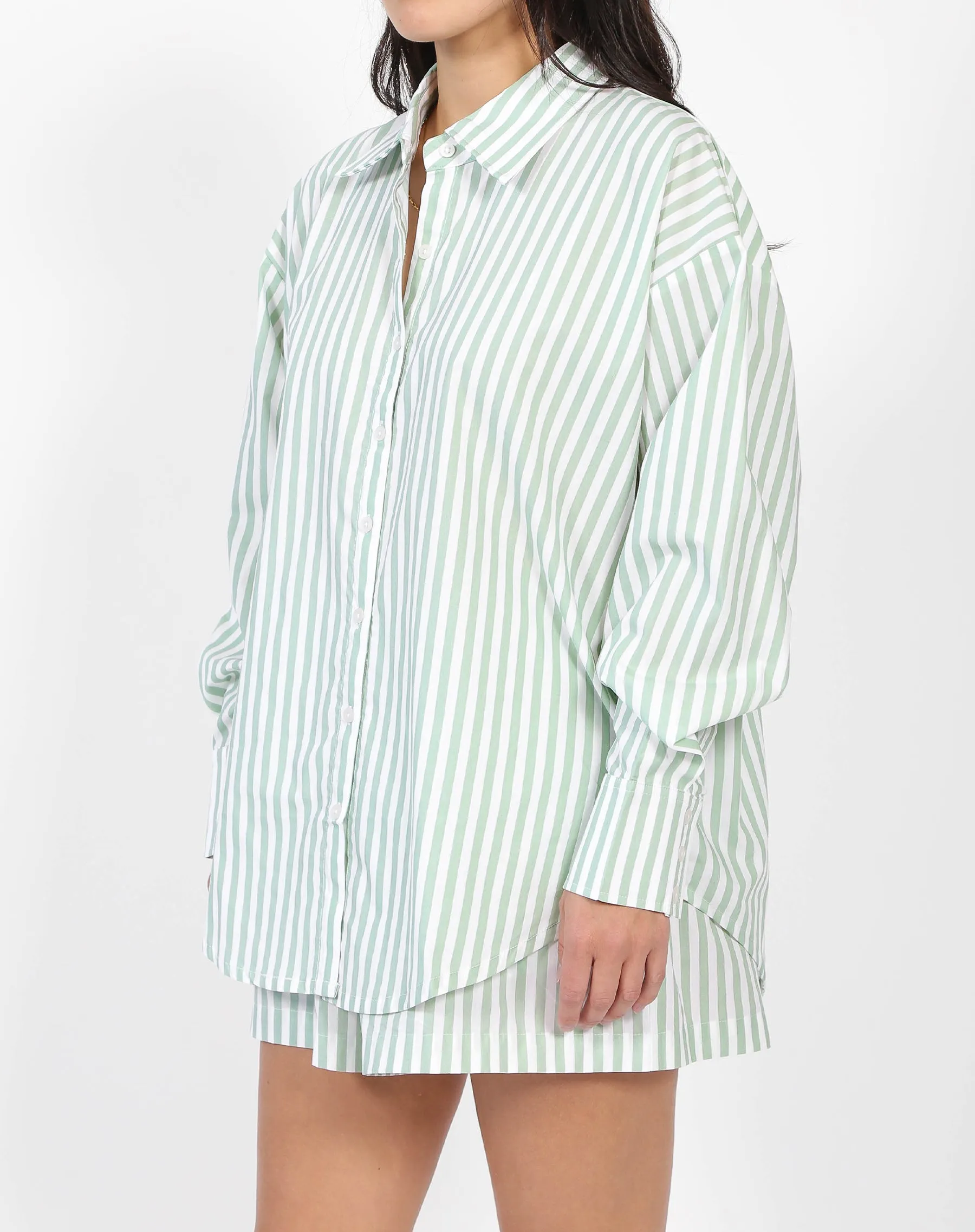 Striped Button Up Shirt | Sage sold by Brunette The Label product image thumbnail 3