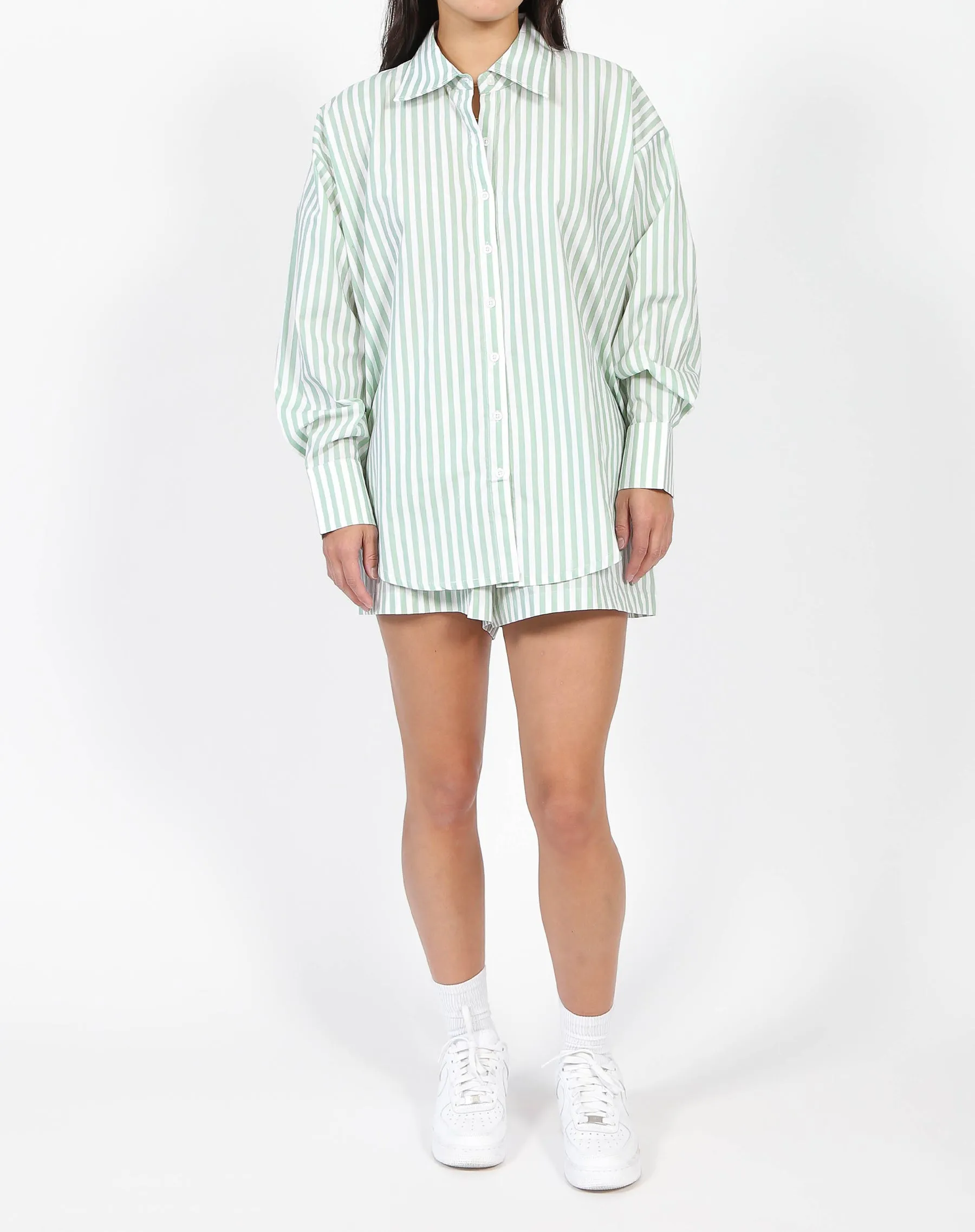 Striped Button Up Shirt | Sage sold by Brunette The Label product image thumbnail 4