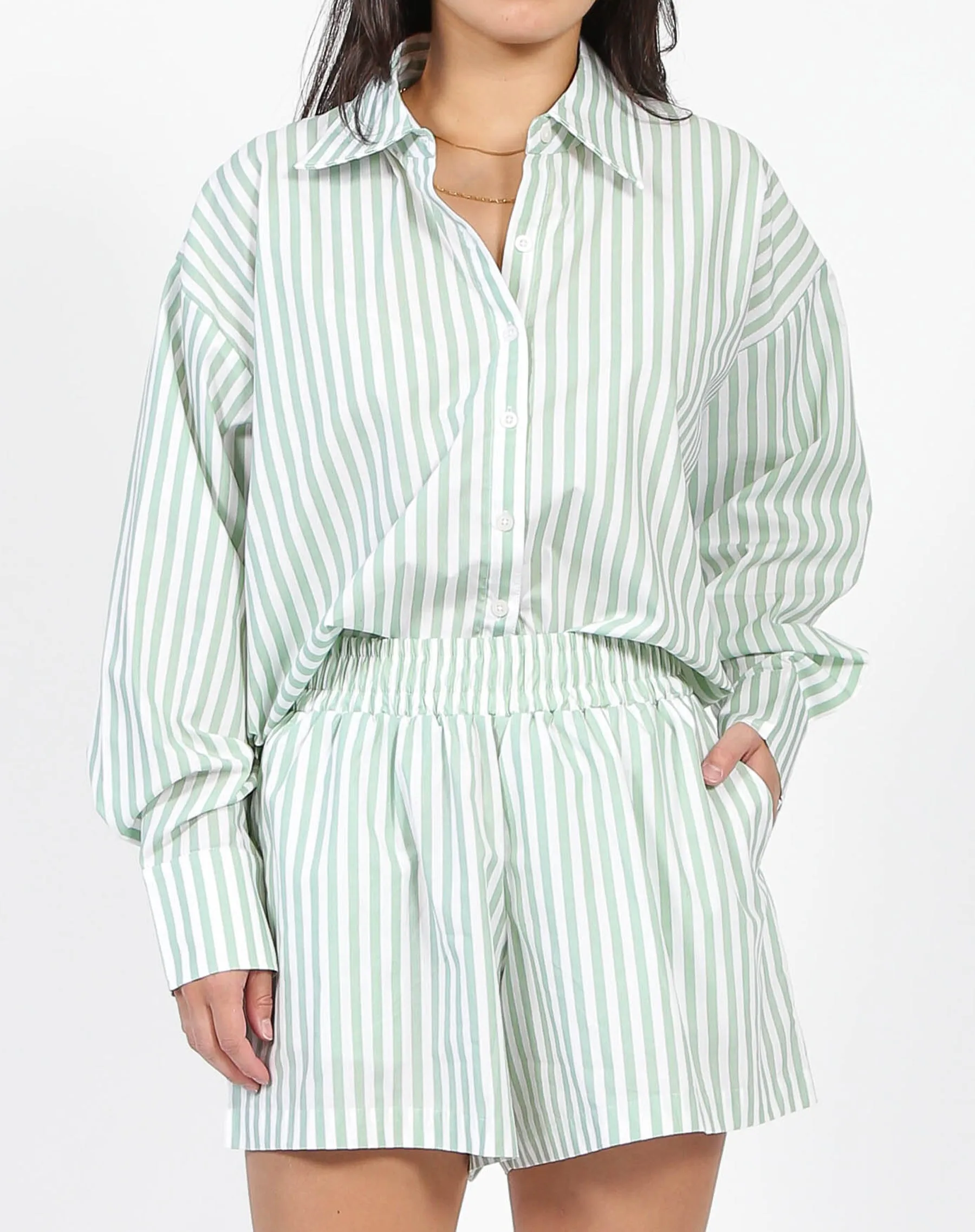 Striped Button Up Shirt | Sage sold by Brunette The Label product image thumbnail 2