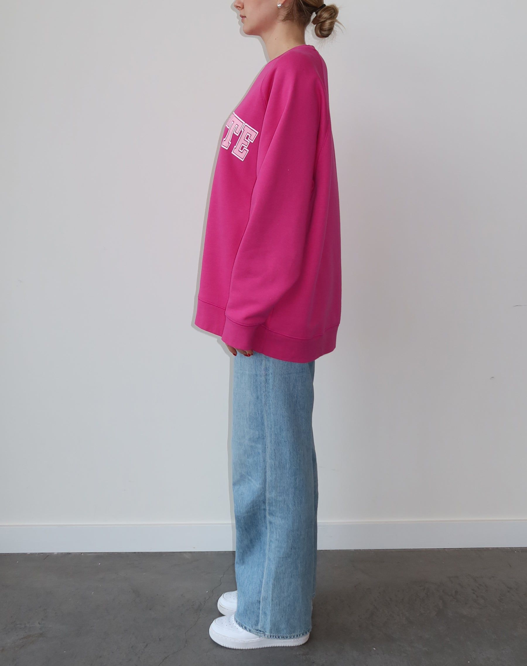 The "BRUNETTE" Not Your Boyfriend's Varsity Crew Neck Sweatshirt | Fuchsia & Baby Pink sold by Brunette The Label product image thumbnail 4