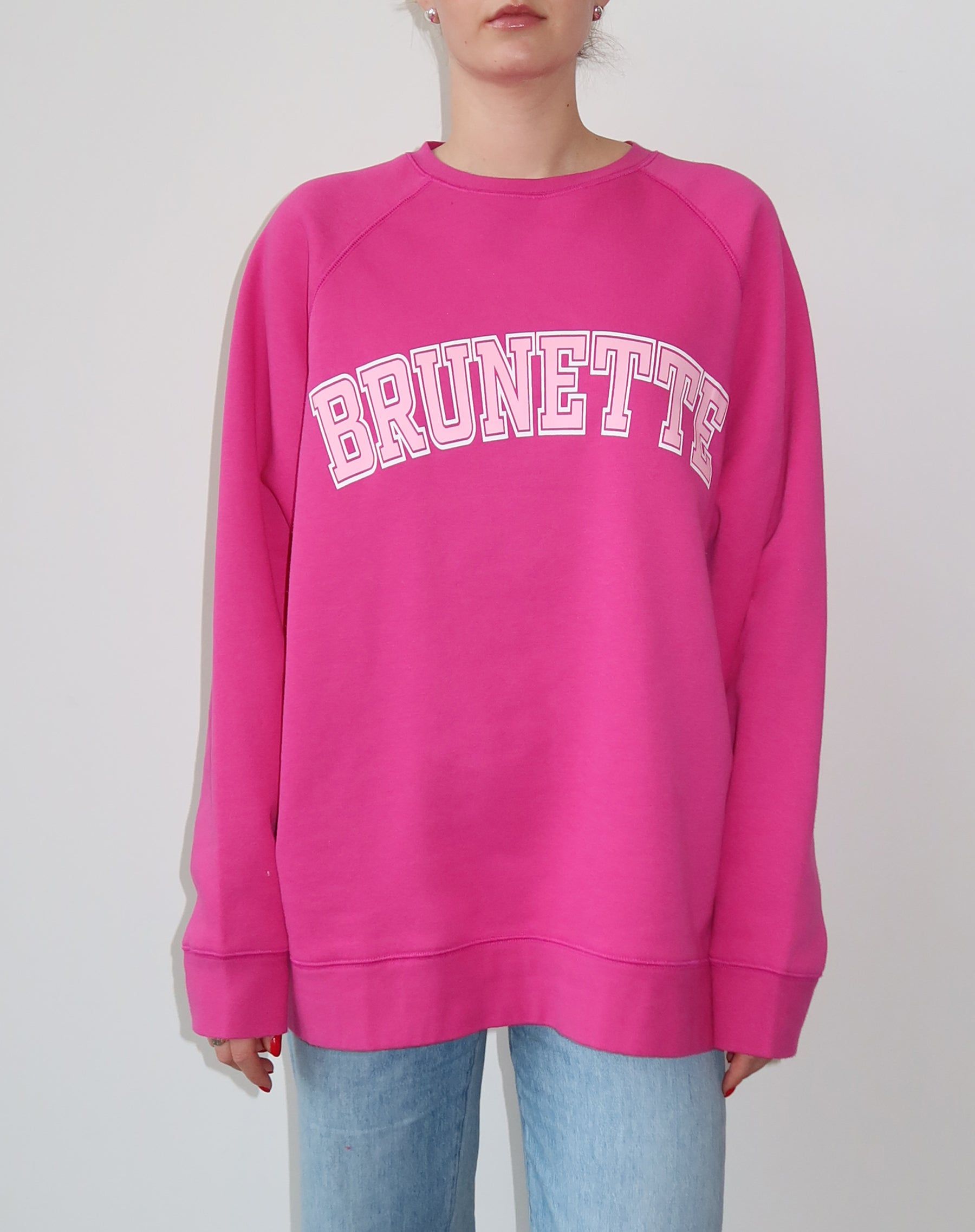 The "BRUNETTE" Not Your Boyfriend's Varsity Crew Neck Sweatshirt | Fuchsia & Baby Pink sold by Brunette The Label product image thumbnail 2