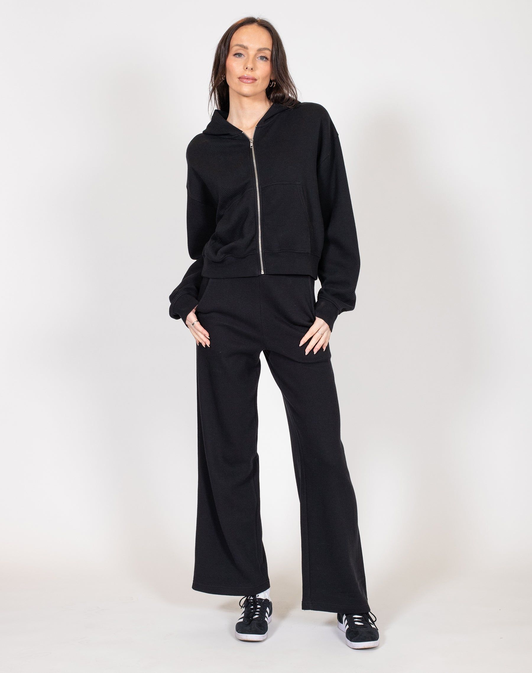 Waffle Knit Full Zip Middle Sister Hoodie | Black sold by Brunette The Label product image thumbnail 5