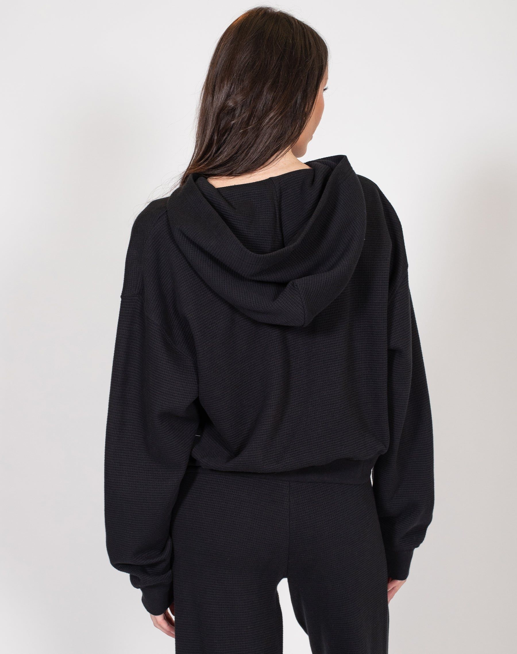 Waffle Knit Full Zip Middle Sister Hoodie | Black sold by Brunette The Label product image thumbnail 3