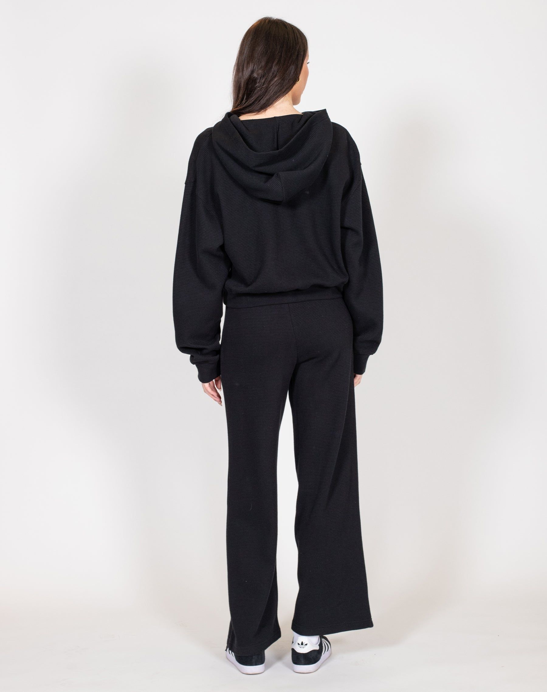 Waffle Knit Full Zip Middle Sister Hoodie | Black sold by Brunette The Label product image thumbnail 4