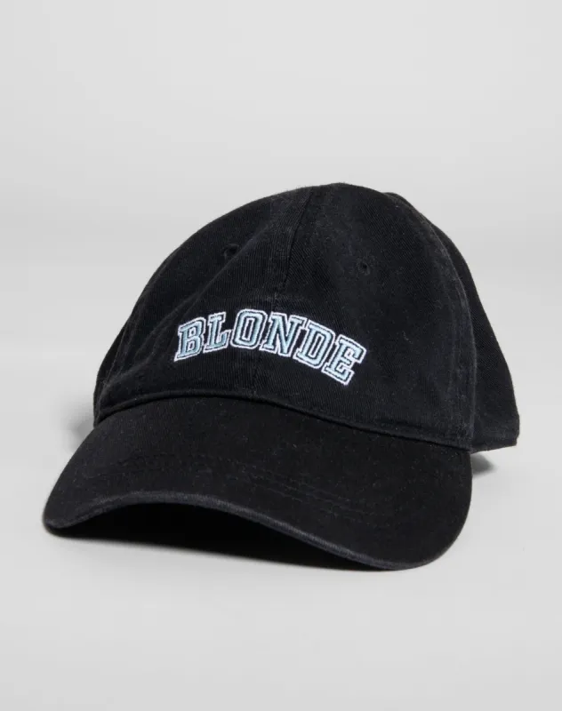 The "BLONDE" Baseball Cap | Black Denim sold by Brunette The Label