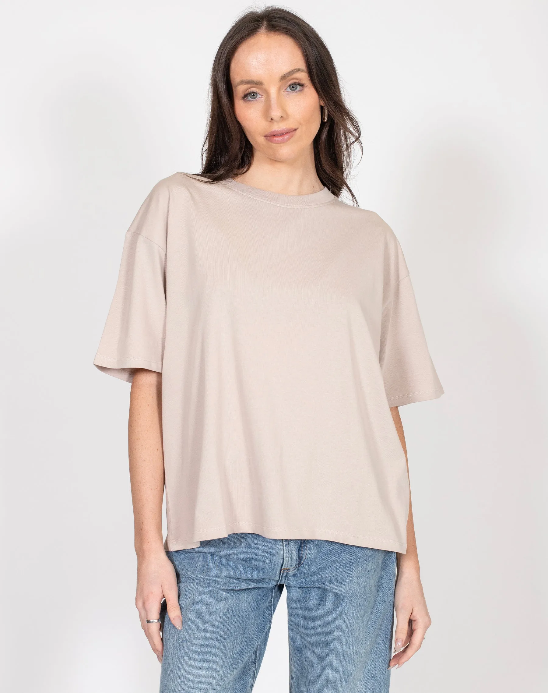 The Boxy Crew Neck Tee | Oyster sold by Brunette The Label