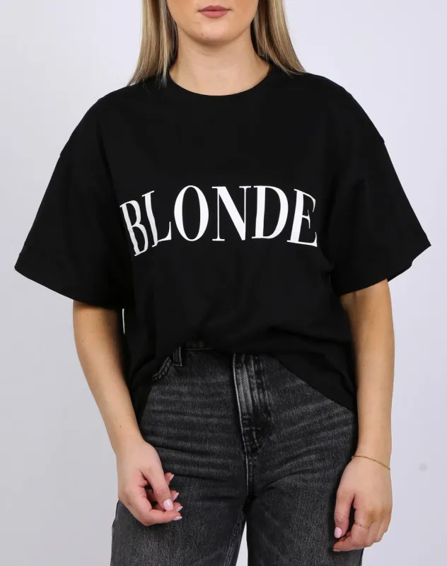 The "BLONDE SERIF" Boxy Crew Neck Tee | Black sold by Brunette The Label