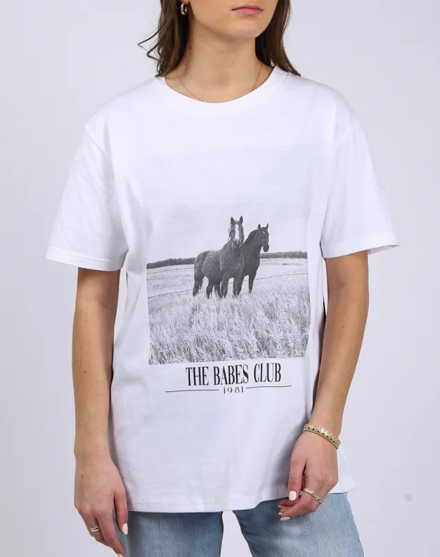 The "EQUESTRIAN" Oversized Boxy Crew Neck Tee | White sold by Brunette The Label