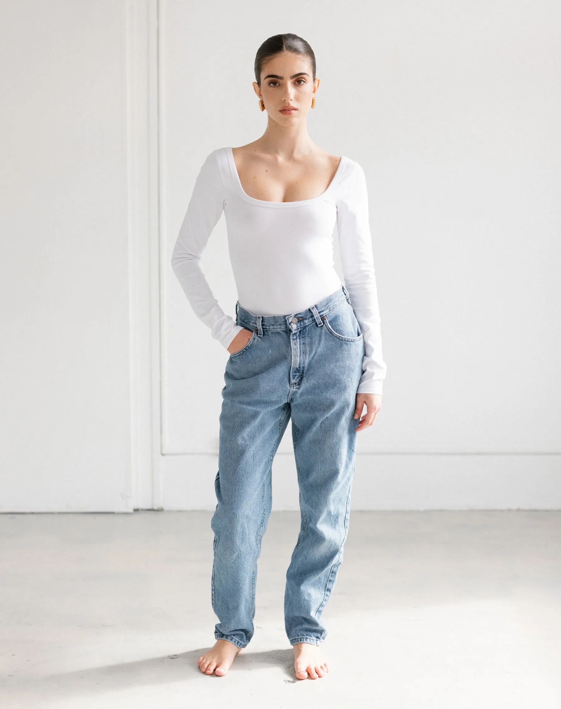 Long Sleeve Square Neck Bodysuit | White sold by Brunette The Label product image thumbnail 3