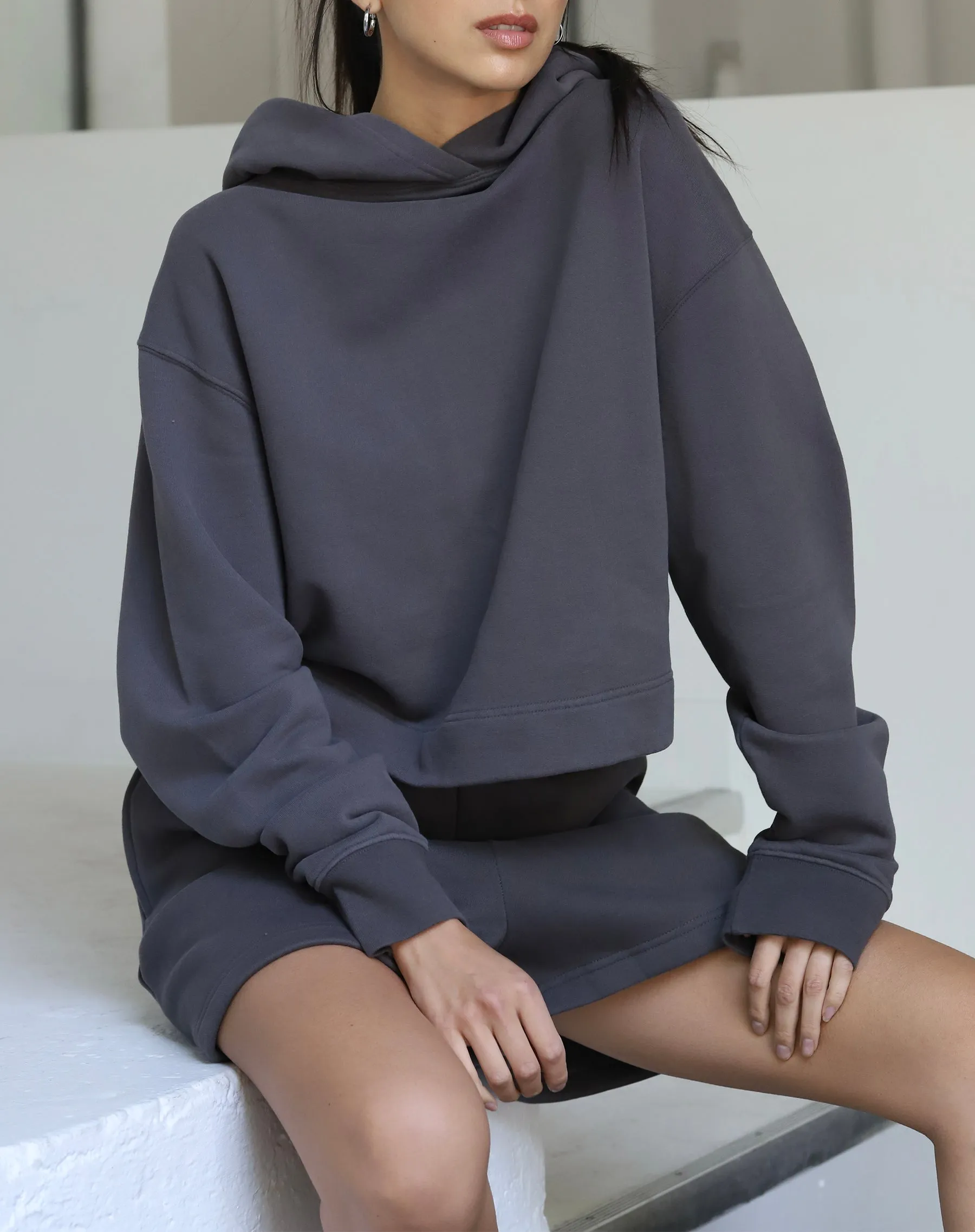 The Cropped Classic Hoodie | Washed Grey sold by Brunette The Label