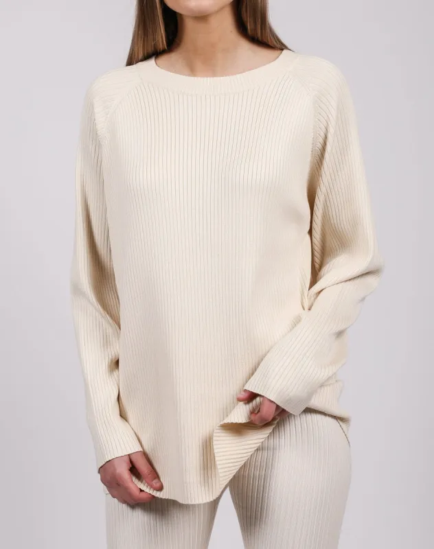 The Ribbed Crew Neck Sweater Long | Cream sold by Brunette The Label