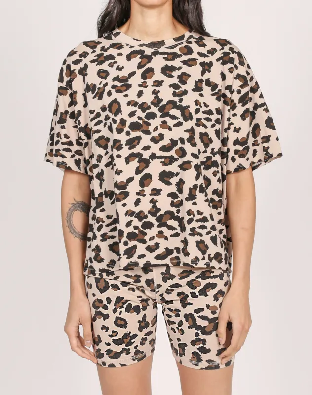The Boxy Crew Neck Tee | Tan Leopard sold by Brunette The Label