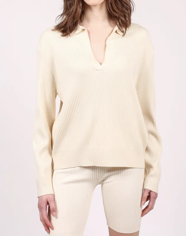 The Ribbed Polo Sweater | Cream sold by Brunette The Label