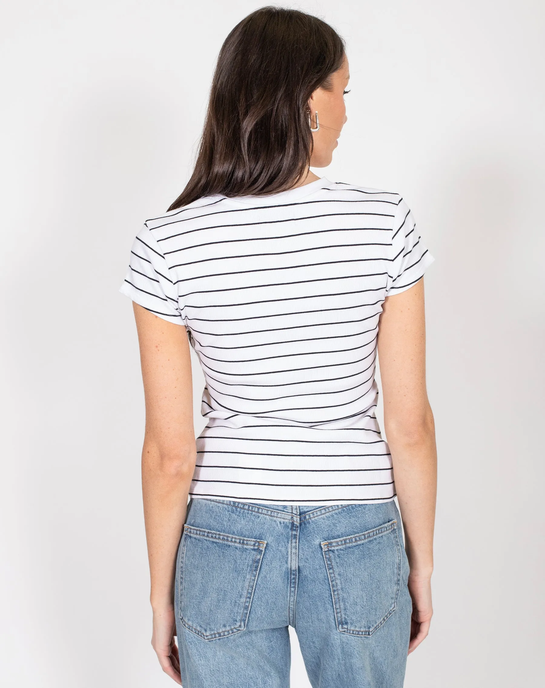 Ribbed Tee | White & Black Stripe sold by Brunette The Label product image thumbnail 4