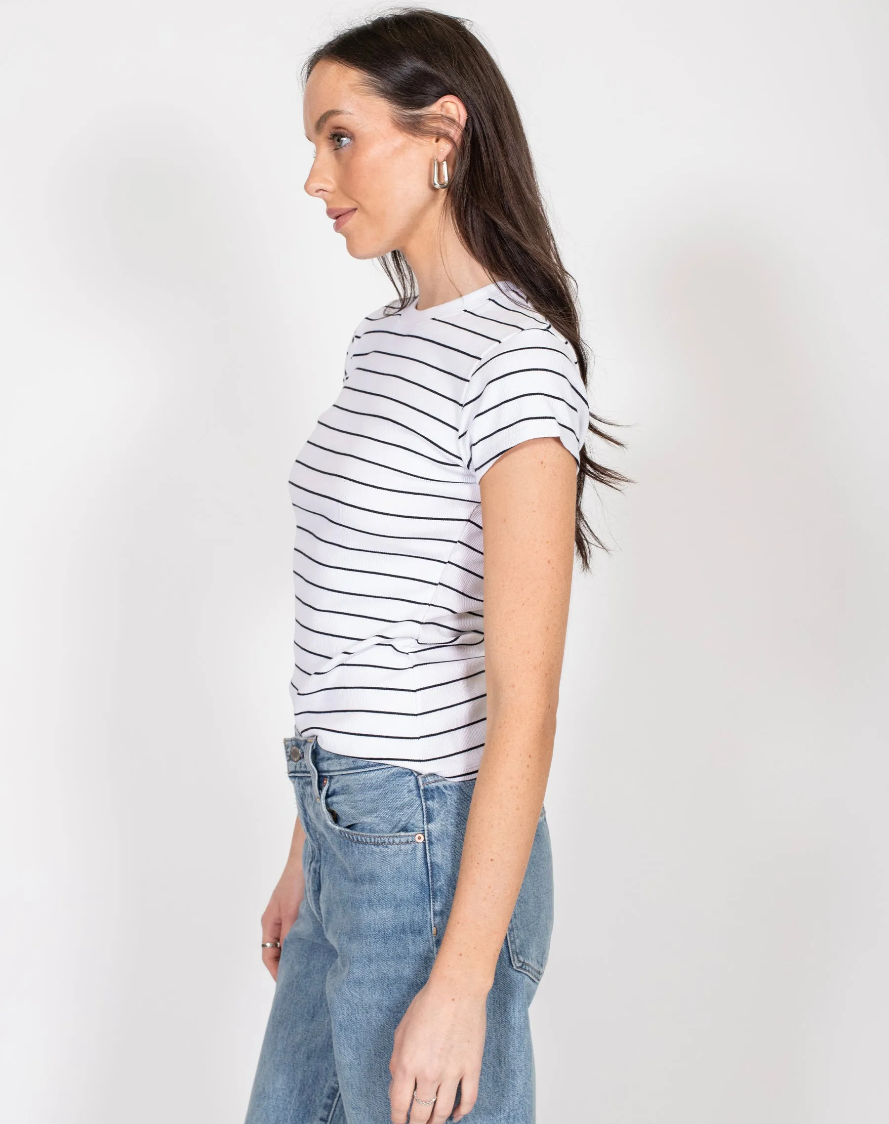 Ribbed Tee | White & Black Stripe sold by Brunette The Label product image thumbnail 3