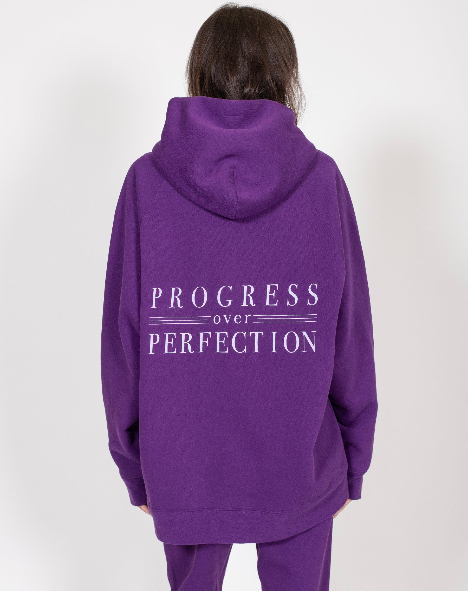 The "PROGRESS OVER PERFECTION" Big Sister Hoodie | Ultraviolet sold by Brunette The Label