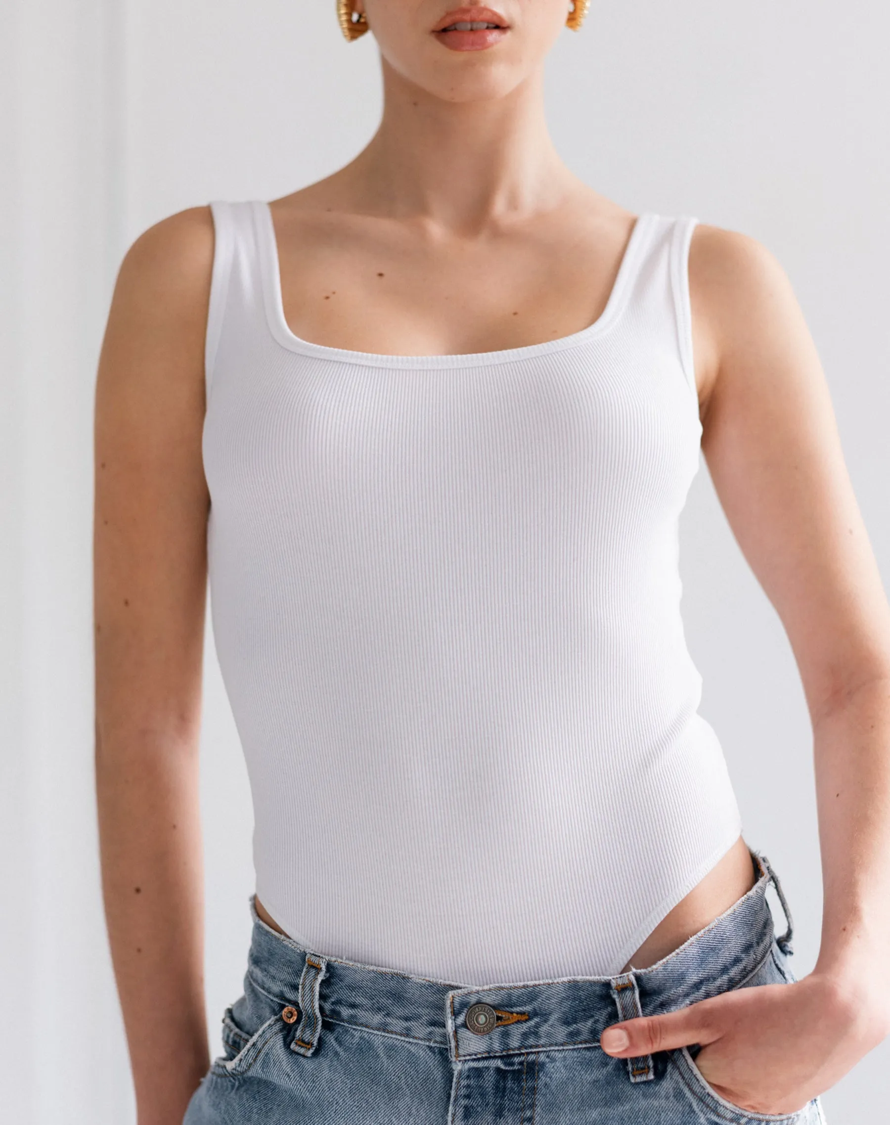 Ribbed Bodysuit | White sold by Brunette The Label