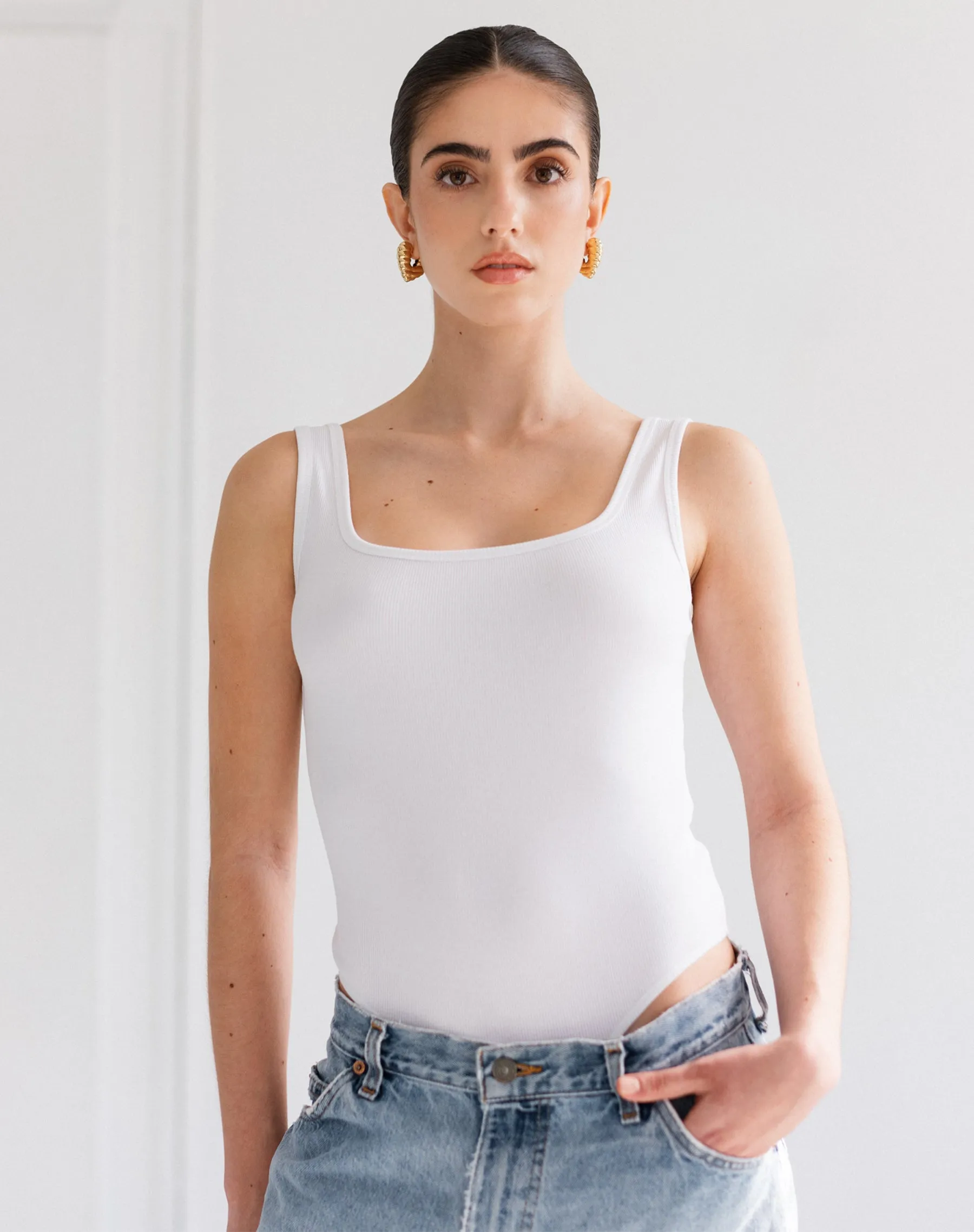 Ribbed Bodysuit | White sold by Brunette The Label product image thumbnail 2