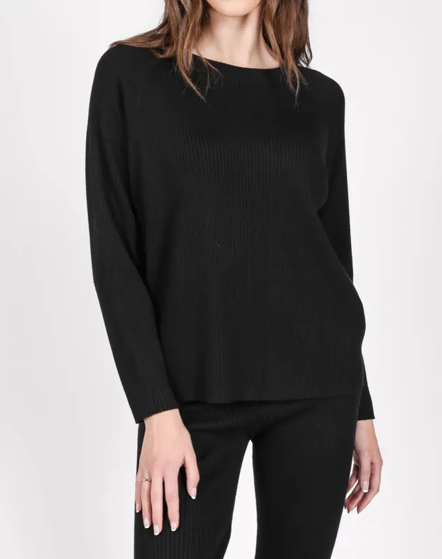 The Ribbed Crew Neck Sweater Long | Black sold by Brunette The Label