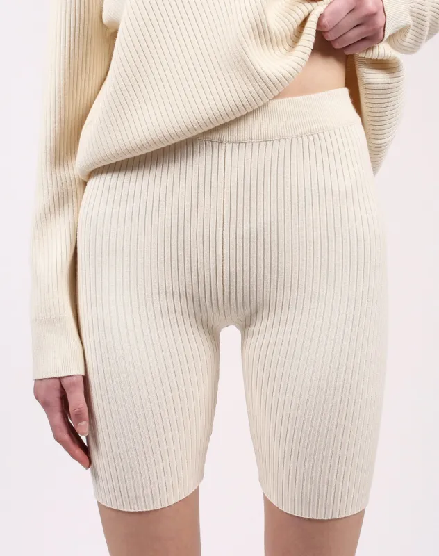The Ribbed Biker Short | Cream sold by Brunette The Label