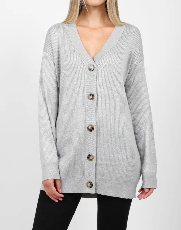The Ribbed Oversized Cardigan | Classic Grey sold by Brunette The Label