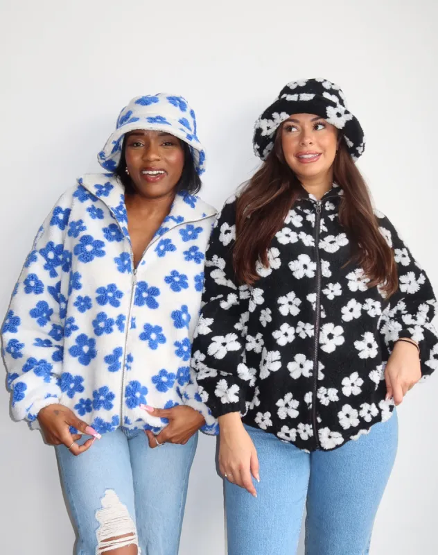 The "ALL OVER DAISY" Sherpa Bucket Hat | French Blue & White sold by Brunette The Label