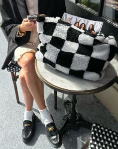 The Checkerboard Sherpa Tote Bag | Black & White sold by Brunette The Label