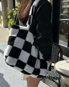 The Checkerboard Sherpa Tote Bag | Black & White sold by Brunette The Label