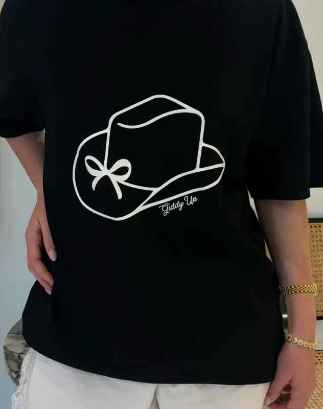 "Giddy Up" Oversized Boxy Tee | Black sold by Brunette The Label