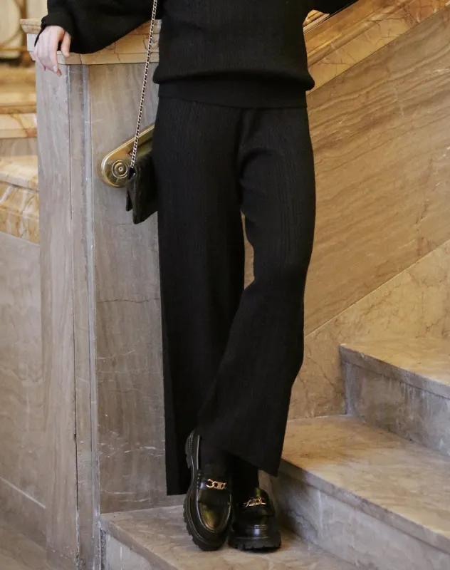 The Cable Knit Pants | Black sold by Brunette The Label