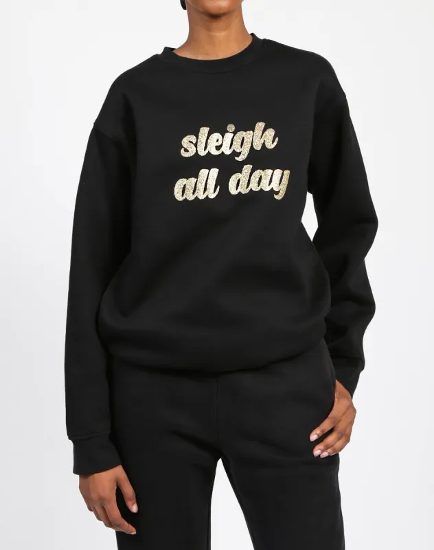 The "SLEIGH ALL DAY" Classic Crew Neck Sweatshirt | Gold Glitter sold by Brunette The Label